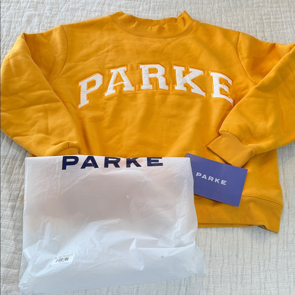 PARKE VARSITY MOCK NECK SWEATSHIRT NEW! Apricot/White NWT(in bag) L/XL - Picture 2 of 12